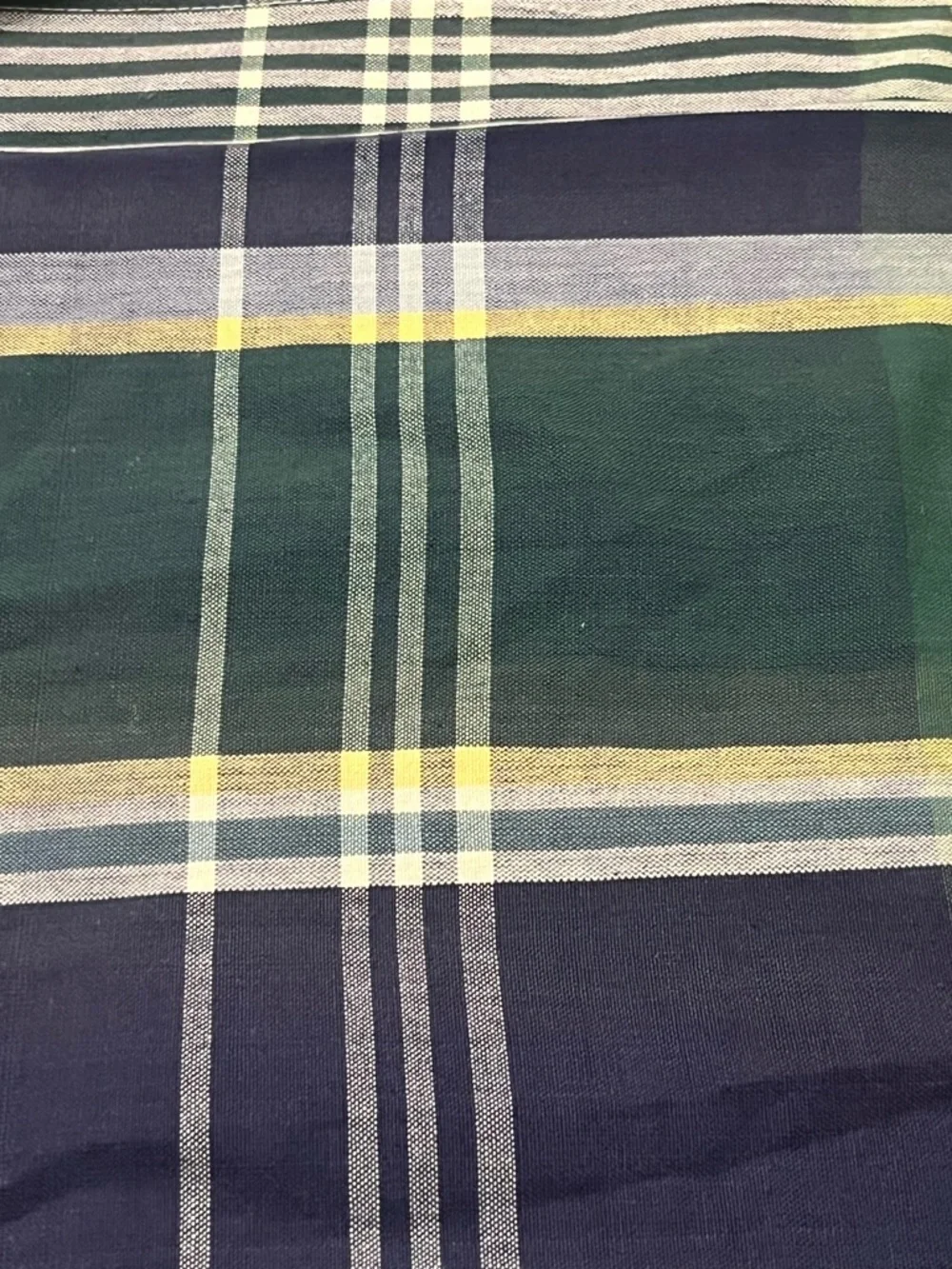 Plaid Shower Curtain Panel in Navy, Green & Yellow